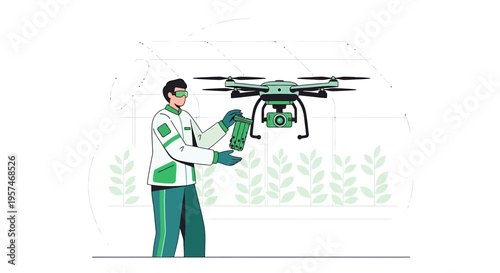 Farmer using drone for agriculture, smart farming technology, crop monitoring, aerial survey