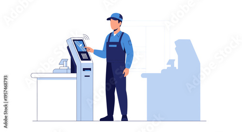 Man using self-service kiosk for payment or information