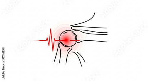 A medical illustration of a painful joint with a red heartbeat line indicating inflammation or injury.