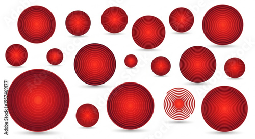 A vector graphic illustration of red circles with concentric lines on a white background