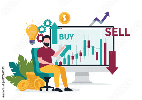 Man analyzing stock market charts for trading and investment decisions