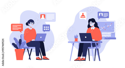 Remote Work, Online Learning & Digital Collaboration Concept with Women Professionals