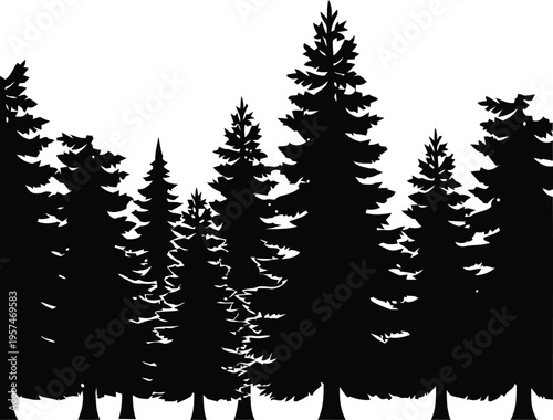 Pine Forest Tree Line Silhouette  Seamless Nature Border