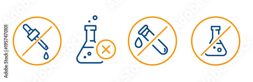 no chemical risk icon, do not preservative, chemical and toxic free, concept natural organic product, outline editable set icons