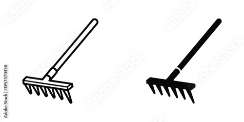 pair of metal garden rakes isolated on white background vector illustration