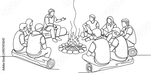 People sitting around campfire