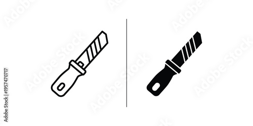 flat design vector illustration of two black utility knives with serrated blades isolated on white background