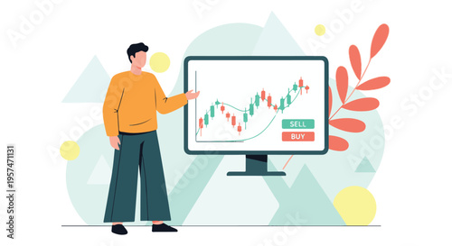 Man analyzing stock market chart on computer for online trading and investment