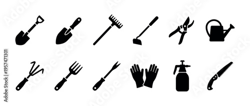 Gardening tools collection featuring various essential equipment for planting, cultivating, and maintaining a beautiful garden.