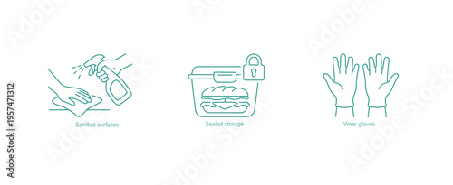 Kitchen Sanitation Icons Sanitize Storage Gloves Vector