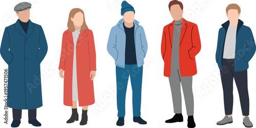 Fashionable winter and fall outerwear collection showcasing diverse stylish coats, jackets, layering outfits, seasonal clothing trends, modern cold weather fashion