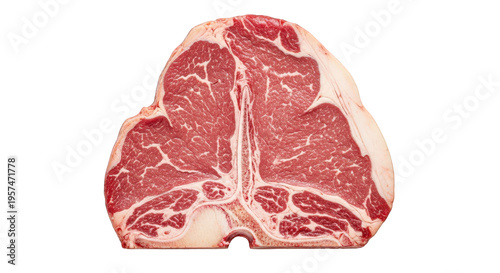 Raw t-bone steak with red meat and bone, fresh beef cut, butcher shop element for culinary menu design isolated on Transparent Background