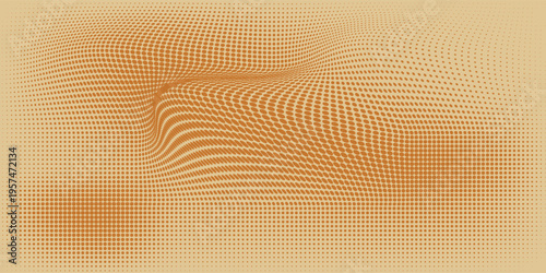 Abstract Orange Halftone Wave Background With Retro Dotted Pattern And Optical Illusion Texture