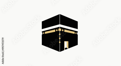 Stylized icon of a sacred cubic building, black with gold details, symbolizing religious devotion, unity, and pilgrimage.