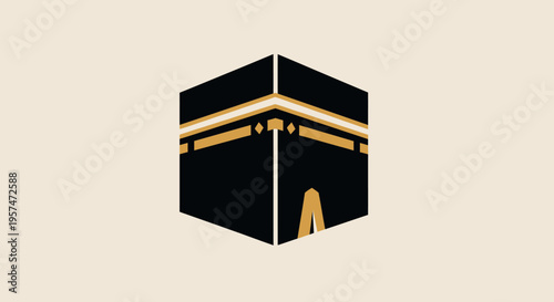Abstract cubic building icon, holy site for religious pilgrimage and spiritual worship, Islamic sacred architecture symbol.