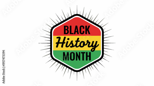 Black History Month Badge with Pan-African Stripes on White