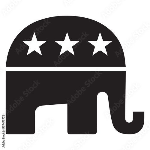 Republican Party elephant icon vector with three white stars, black silhouette, political symbol