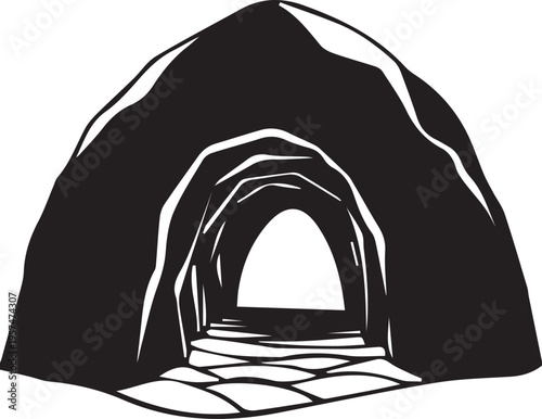 rock cave tunnel entrance vector – railway and mountain cavern silhouette .