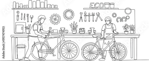 bicycles repair in workshop