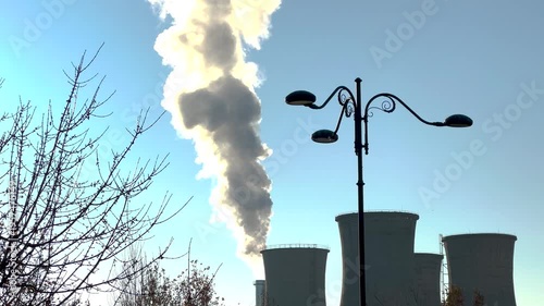 Pollution, furnace inside a chemical plant, electricity from brown and white coal