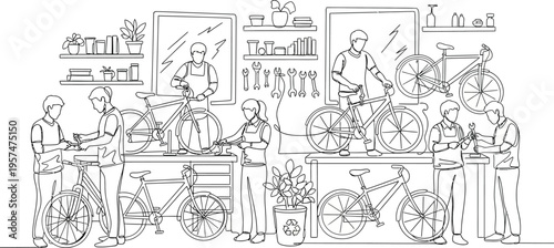 bike repair shop, mechanics at work