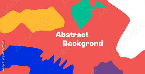 A pink background with different colored puzzle-like shapes used inside it.