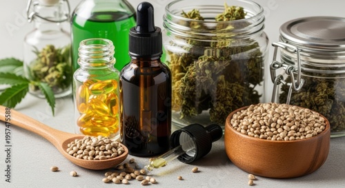 Various forms of hemp and cannabis products displayed together