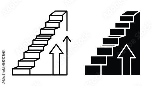 Staircase with arrows indicating growth and progress upwards