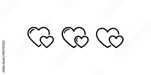 Heart couple icon vector set. two interlocking hearts symbol. love and romance. wedding and anniversary sign. relationship and valentine's day concept isolated on white background