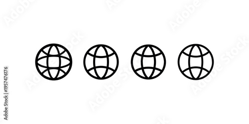 Global network icon set with earth globe sphere symbols representing international connectivity and worldwide web access isolated line art vector graphics