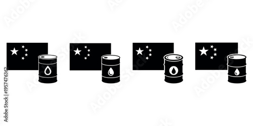 China flag with oil barrel icons. china oil supply and demand concept. energy policy and import strategy illustration
