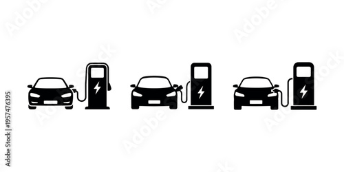 Electric car charging station icons. ev charging concept. electric vehicle infrastructure and sustainable transportation illustration