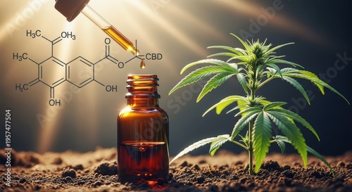 Cbd oil being extracted from a cannabis plant under sunlight