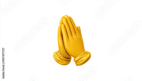 Yellow Folded Hands Emoji On White Background: The Perfect Praying Hand Emoji For Your Social Media Messages And Posts To Convey Spirituality And Hope.