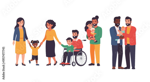 Diverse Family Concepts: Modern Parenthood, Inclusion, and Various Family Structures Illustration