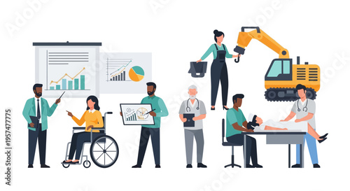 Diverse Career Paths: Professionals in Business, Healthcare, and Construction