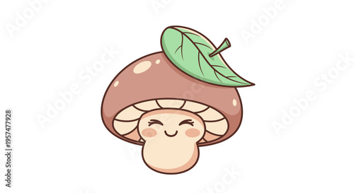 Smiling Mushroom Cartoon Character Face.