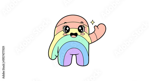Colorful Cartoon Rainbow Character Waving.