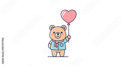 Cute Brown Bear Holding Balloon.
