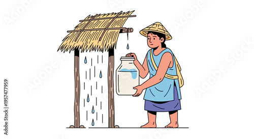Man filling jar with water.