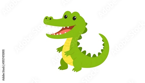 Cute Cartoon Alligator Character with Open Mouth and Big Smile.