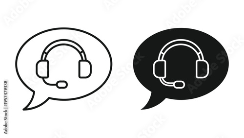 Customer service headsets in speech bubbles for communication support