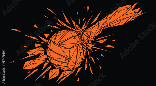 Exploding soccer ball with dynamic geometric shattering effect illustration