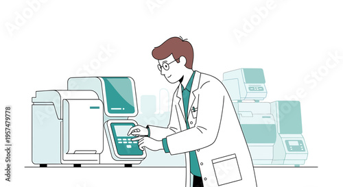 Scientist working with advanced laboratory equipment, DNA sequencing machine, modern research