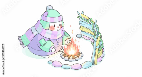 Cartoon character in winter clothing.