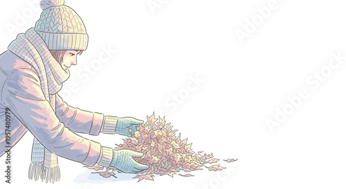 Woman in winter clothing holding flowers.