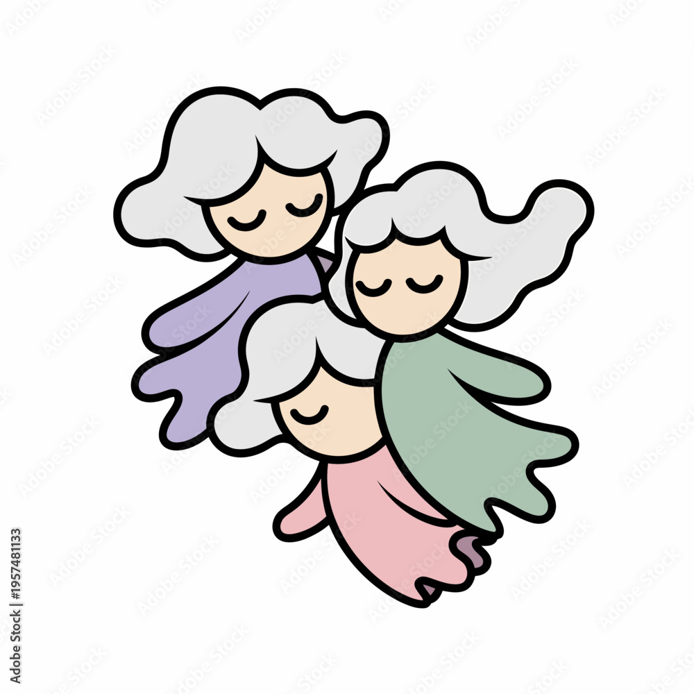 Obraz premium Three cartoon angels sleeping peacefully together peaceful white hair closed eyes