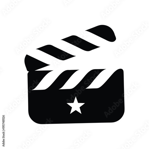 Simple Minimalist Movie Clapper Board Icon isolated on White Background
