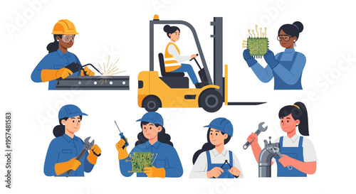 Diverse Women in Skilled Trades: Engineering, Mechanics, Welding, Logistics, and Electronics – Empowering Female Workforce