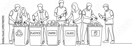 people sorting recyclables into bins
